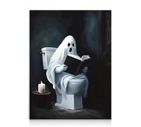Dazzlewall Stampa Fantasma Divertente, Quadro Umoristico Fantasma Legge sulla Toilette per Decorazione Halloween Bagno/Vasca, 30x40 cm Senza Cornice