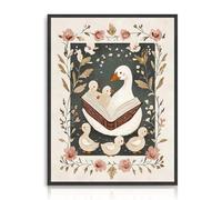Dazzlewall Stampa per Pareti Nido per bambini, Poster di Anatre che Leggono un Libro Stampa Boho su Tela con Animali per Camera dei Bambini Stanza dei Giochi Camera da Letto, 30x40 cm Senza Cornice