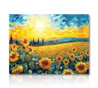 Dazzlewall Stampe su Tela di Arte Botanica d'Epoca, Pittura ad Olio di Girasole all'Alba Blu, Poster da Parete di Arte Rustica Estetica per Camera da Letto Soggiorno 30x40 cm Senza Cornice