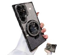 Dazzling Folding Bracket That Sparkles Case Cover for Samsung S Series Rhinestone magnetic bracket, high-grade electroplating, all-inclusive anti-fall mobile phone case (for S23FE,Black)