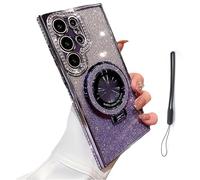 Dazzling Folding Bracket That Sparkles Phone Case Cover for Samsung Series, Electroplated Magnetic Gradient Glitter Mobile Phone Cases for Samsung S24 S23 S22 Plus Ultra (S23 Plus,Purple)