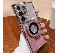 Dazzling Folding Bracket That Sparkles Phone Case Cover for Samsung, Sparkling Dazzle Folding Stand Cases (S23 Plus,Pink)