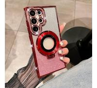 Dazzling Folding Bracket That Sparkles Phone Case Cover for Samsung, Sparkling Dazzle Folding Stand Cases (S25,Red)