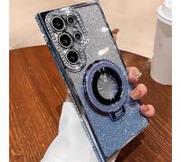 Dazzling Folding Bracket That Sparkles Phone Case Cover for Samsung, Sparkling Dazzle Folding Stand Cases (S24 Ultra,Blue)