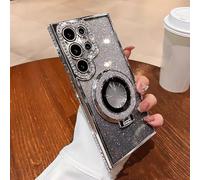 Dazzling Folding Bracket That Sparkles Phone Case Cover for Samsung, Sparkling Dazzle Folding Stand Cases (S25 Plus,Silver)