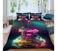 Dazzling Guitar Set Di Biancheria Da Letto 3 Pezzi Con Stampa 3D Music Themes Copripiumino Con 2 Federe in Microfibra Morbida E Leggera King(220x240cm)