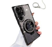 Dazzling Invisible Folding Bracket That Sparkles Phone Case Cover for Samsung, Translucent Magnetic Thick Corner Pads Phone Case (S22Plus,Black)