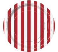 Dazzling Ruby Red Stripes Round Dessert Plates - 7"""" (8 Count) - Perfect for Parties Events & Celebrations