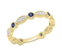 Dazzlingrock Collection Anello a fascia nuziale impilabile con 7 pietre rotonde alternate blu zaffiro blu e diamante bianco da donna in oro giallo 18 carati, misura 4,5, 4,5, zaffiro blu naturale