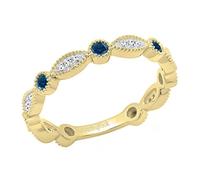 Dazzlingrock Collection Anello a fede nuziale impilabile con 7 pietre rotonde alternate blu e bianco in oro giallo 18 carati, misura 9, 9, diamante blu naturale diamante bianco naturale oro giallo 18