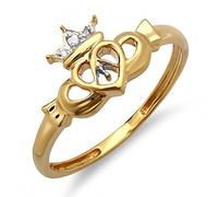 Dazzlingrock Collection Anello a forma di cuore Claddagh con diamante rotondo da 0,03 carati (ctw) da 10 k, per promessa nuziale irlandese d'amore e amicizia, Oro giallo