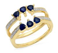 Dazzlingrock Collection Anello da donna in oro 10 K con zaffiro blu taglio trilione e diamante bianco taglio rotondo, da donna, oro giallo, zaffiro, Oro giallo, Zaffiro