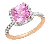 Dazzlingrock Collection Anello di fidanzamento da donna in oro con pietra preziosa creata in laboratorio da 7,5 mm e diamante bianco rotondo, 5, Zaffiro rosa creato in laboratorio Diamante bianco