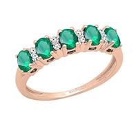 Dazzlingrock Collection Anello di fidanzamento da sposa con pietra preziosa ovale creata in laboratorio e diamante bianco rotondo da 4 x 3 mm, disponibile in oro 10/14/18 carati, Oro rosa smeraldo