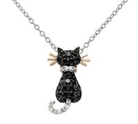 Dazzlingrock Collection Ciondolo a forma di gatto con diamante bianco e nero rotondo in oro da 0,40 carati (ctw) 10 K (catena in argento inclusa), Diamante Nero Oro Giallo, Diamante bianco