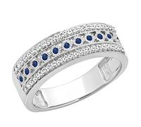 Dazzlingrock Collection Fede nuziale da donna con pietre preziose rotonde e diamanti, tripla fila spessa, disponibile in oro 10 K/14K/18 K, Zaffiro Blu Diamante Bianco Oro Bianco, Zaffiro Diamante