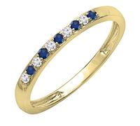 Dazzlingrock Collection Fede nuziale da donna con pietre rotonde e diamanti bianchi alternati (0,06 carati, colore I-J, purezza I1-I3) in oro, 8.5, Zaffiro blu naturale Diamante bianco naturale Oro