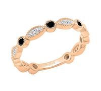 Dazzlingrock Collection Fede nuziale impilabile con diamanti rotondi alternati bianchi e neri 7 pietre da donna in oro rosa 18 carati, misura 10, 10, diamante nero diamante bianco naturale oro rosa 18