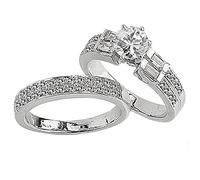 Dazzlingrock Collection Set di anelli da sposa con diamante rotondo e baguette da 1,65 carati (Ctw) 14k (senza pietra centrale), oro bianco, oro bianco, diamante, Oro bianco, Diamante