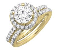 Dazzlingrock Collection Set di anelli di fidanzamento da donna in moissanite rotonda (0,75 ct) e diamante bianco (0,75 ct), in oro 14 carati, Moissanite Diamante bianco Oro Giallo, Moissanite