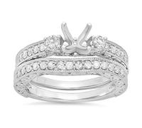 Dazzlingrock Collection Set di anelli di fidanzamento da sposa con diamante rotondo da 0,75 carati (ctw) 14 carati (senza pietra centrale), oro bianco, oro bianco, diamante, Oro bianco, Diamante