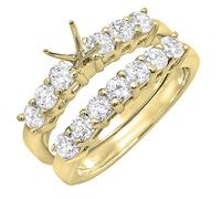 Dazzlingrock Collection Set di anelli di fidanzamento da sposa in oro 14 carati con diamante rotondo semi montato (senza pietra centrale) da 1 ct, Oro giallo, Diamante bianco
