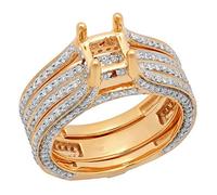 Dazzlingrock Collection Set di anelli di fidanzamento da sposa in oro 14 carati con granato rotondo e diamante semi-montato (senza pietra centrale), oro giallo, diamante granato, Oro giallo, Granato