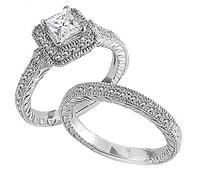 Dazzlingrock Collection Set di anello nuziale con diamante rotondo e principessa da 0,60 carati (ctw) 14k (senza pietra centrale), oro bianco, oro bianco, diamante, Oro bianco, Diamante