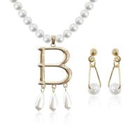 DAZZLUXE 1 collana di perle monogramma e 1 paio di orecchini di perle, collana di perle da donna, gioielli artificiali, accessori di abbigliamento, gioielli raffinati ed eleganti, set di gioielli,