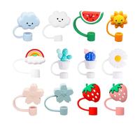 DAZZLUXE 12 tappi in paglia antipolvere, 1 custodia, simpatici tappi di paglia, tappi di paglia dei cartoni animati, tappi di paglia di vetro, tappi riutilizzabili