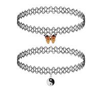 DAZZLUXE 2 catene da pesca a forma di clavicola, collare nero, tatuaggio da donna, collana elastica da donna, ciondolo anni '90, 46 cm, Acrilico e lega