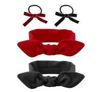 DAZZLUXE 2 fasce per capelli, 2 elastici per capelli, da donna, con fiocco rosso, nero