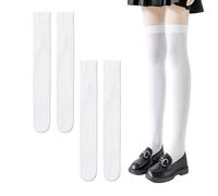 DAZZLUXE 2 Paia di Calze Sopra al Ginocchio Bianche per Studenti, Sexy, da Donna, Uniformi - per Scuola, Uso Quotidiano, Feste (52 cm), Taglia Unica