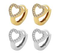 DAZZLUXE 2 paia di orecchini d'amore, da donna, in metallo, alla moda, raffinati gioielli da donna, orecchini in argento (oro, argento), Rame, zircone artificiale