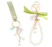 DAZZLUXE 2 portachiavi da donna, portachiavi carino, portachiavi in pelle, portachiavi per auto, portachiavi con fiori, accessori portachiavi, verde, Taglia unica