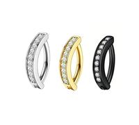 DAZZLUXE 3 anelli da ombelico a forma di diamante, con zirconi, unisex, per ombelico, colore nero, oro, argento, Acciaio inossidabile