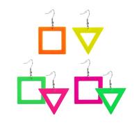 DAZZLUXE 3 paia di orecchini fluorescenti a triangolo fluorescente, in acrilico, orecchini quadrati, adatti per l'uso quotidiano, ballo di fine anno e compleanni, 4 * 4 cm, Non applicabile