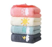 DAZZLUXE 4 Asciugamani Ricamati per Bambini, Morbidi per il Viso e Bagno in Cotone (Rosa, Giallo, Verde, Grigio Scuro)