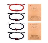 DAZZLUXE 4 bracciali concentrici con nodo in corda rossa, corde rosse intrecciate a mano, bracciali con nodo di diamante, braccialetti per coppia, regali di vacanza (rosso, nero), Taglia unica