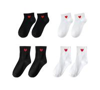DAZZLUXE 4 paia di calzini rossi amore, calzini a forma di cuore, calzini corti e medi, calzini da donna, calzini alla moda a cuore rosso, calzini carini, calzini sportivi da donna (nero, bianco),
