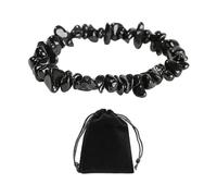 DAZZLUXE Bracciale in pietra naturale nera con sacchetto di velluto - Bracciale elastico in tormalina nera irregolare - Braccialetto curativo per uomini e donne, 5-8 mm, Pietra