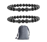 DAZZLUXE Bracciali di Perle Nere, Gioielli da Uomo, Pietra di Agata di Ava 8 mm, 20 cm, Con Custodia Portaoggetti
