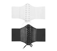 DAZZLUXE Cintura larga elastica da donna, con lacci, cintura da corsetto, corsetto largo, corsetto elastico da donna, cintura larga (nero, bianco), nero, bianco, Höhe 12 cm, Länge 60-80 cm