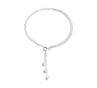 DAZZLUXE Collana Multistrato con Perle di Imitazione d'Acqua Dolce, Ciondolo Geometrico in Argento Sterling