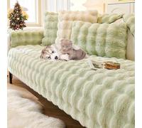 Dazzluxe Copridivano In Pelliccia Sintetica Di Coniglio, Copridivani Angolare A L Per 1/2/3/4 Posti, Copricuscini Antiscivolo In Peluche, Protezione Per Mobili Morbida E Lavabile, 110x180cm - Verde