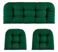 Dazzluxe Cuscini per Sedie da Esterno, Set di 3 Cuscini per Sedie in Vimini Trapuntati, 1 Divano A Due Posti E 2 Cuscini A Forma di U, Cuscino di Ricambio per Sedie Trapuntate,Verde