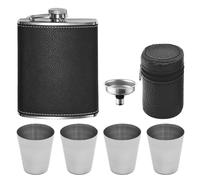 DAZZLUXE Set di 1 fiaschetta con 4 bicchieri da vino, fiaschetta portatile in pelle, fiaschetta in acciaio inox, fiaschetta con imbuto, fiaschetta nera, adatta per viaggi e attività all'aperto