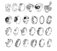 DAZZLUXE Set di 24 Anelli Vintage in Argento - Regolabili, Unisex, Punk, Gotici, di Serpente - Metallo