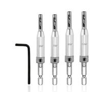 DAZZLUXE Set di 4 punte per cerniera, 1 chiave inglese, guida per trapano, trapano pilota, guida per trapano, foratura porta, set di punte autocentranti