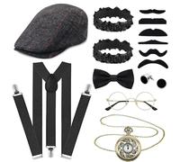 Dazzroi Costume da uomo anni '20s, set di accessori per adulti, roaring Retro anni '20s, Gatsby Gangster Costume con cappello da donna Fedora Pocket Watch Tie Suspenders for Party Supplies